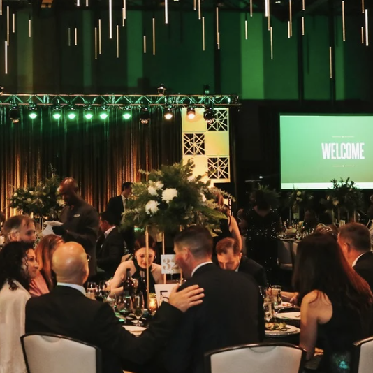 Wide shot of auction